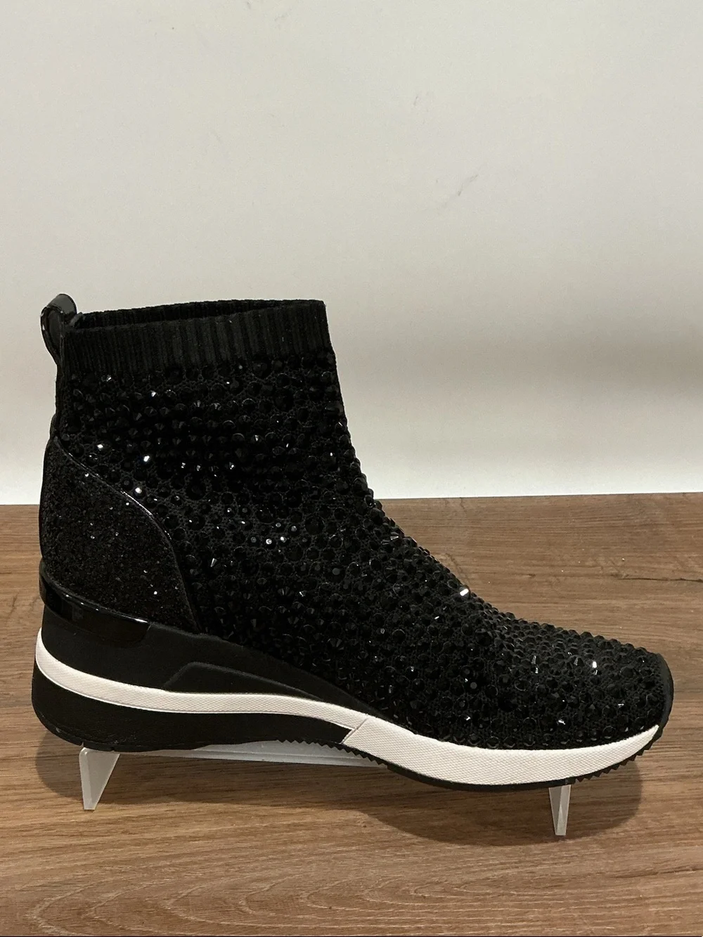 Michael Kors Skyler Wedge Stretch Knit Sock High Top Sneaker Black, Size 8